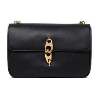 Tom Ford Tassen, Dames, Zwart, ONE Size, Leer, Zwarte Leren Ketting Link Tote Tas