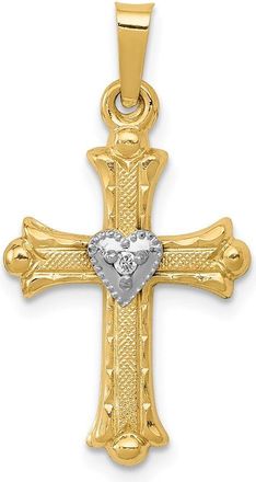 Diamond2Deal 14k Yellow Gold and White Rhodium Diamond Fleur De Lis Cross with Heart Pendant