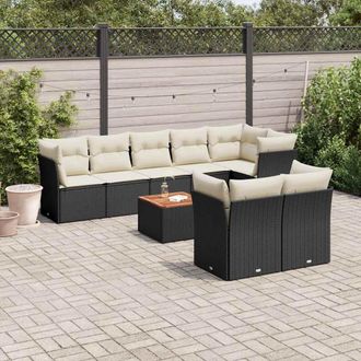 vidaXL Set De Sof&aacute;s De Jard&iacute;n 8 Piezas Y Cojines Rat&aacute;n Sint&eacute;tico Negro Vidaxl