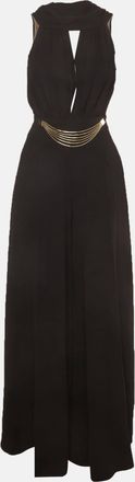 Elisabetta Franchi Black Crepe Draped Wide Leg Jumpsuit
