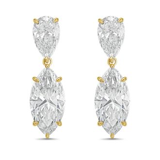 Diana M. Jewels 14KW YG 15.00 Ct TW of Lab grown pear and marquise shape diamond drop earrings