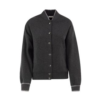 Brunello Cucinelli Techno Katoen en Kasjmier Interlock Bomberjack - Dames - Truien - Grijs - Maat: 2XL Katoen