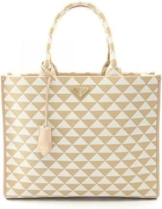 Prada Pre-owned Tote Bags, female, Beige, Size: ONE SIZE Pre-owned Canvas Tote Bag