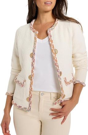 Nic+Zoe Mix Trim Knit Jacket Womens Jacket Cream : MD (US 8-10), Cotton