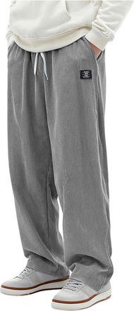 Generic Mens Corduroy Trousers Baggy Wide Leg Loose Fit Smart Casual Trouser Elasticated Waist Drawstring Cargo Pants Solid Colour Straight Leg Bottoms Spring