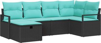 vidaXL Juego De Sof&aacute; 6 Uds. 6-n&uacute;mero De Plazas Negro Y Turquesa Vidaxl