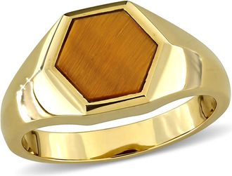 Amour 2ct TGW Tiger Eye Hexagon Ring in Yellow Plated Sterling Silver