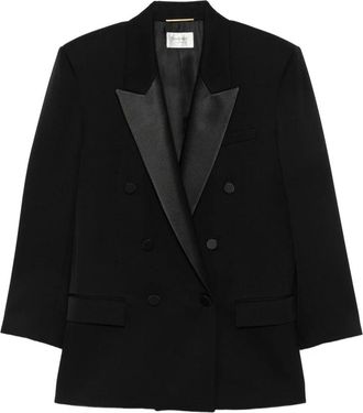 Saint Laurent Dubbelrijige blazer met piek revers - Dames - Blazers - Zwart - L - Katoen - Jassen