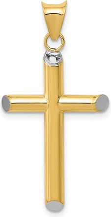 Diamond2Deal 14k Yellow Gold Rhodium 3-D Hollow Cross Pendant