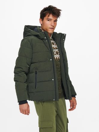 Only & Sons Steppjacke ONLY & SONS ONSCAYSON PUFFA OTW NOOS, Herren, Gr. L, peat, Web, Obermaterial: 100% Polyester, unifarben, regular fit normal, Rippb&uuml;ndchen, 