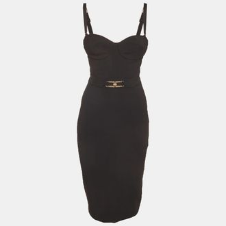 Elisabetta Franchi Black Crepe Sheath Bustier Knee Length Dress