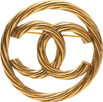 Chanel Pre-owned Womens Cc Gold Plated Round Brooch - Brown - One Size