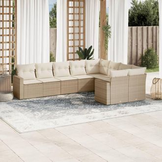 vidaXL Set De Sof&aacute;s De Jard&iacute;n 9 Pzas Con Cojines Rat&aacute;n Sint&eacute;tico Beige Vidaxl