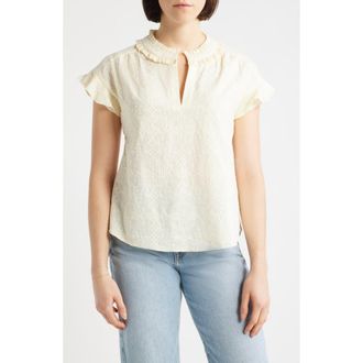 Wit & Wisdom Embroidered Split Neck Top in Light Lemon Lush at Nordstrom, Size X-Large