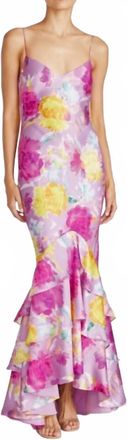 Monique Lhuillier Womens Seraphine Satin Long Dress In Blooming Peonies