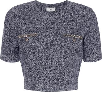 Elisabetta Franchi Paillet Wol Crop Top - Dames - T-shirts - Zwart - L - Wol - Tops