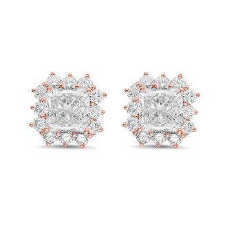 Diana M. Jewels 14kt rose gold 12cts lab grown Radiant Cut Diamond Halo Earrings