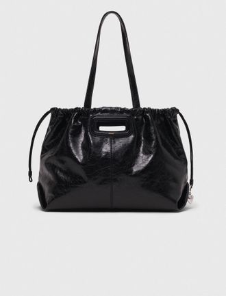 Maje Crackled Leather Milpli Tote Bag - Black - Maje
