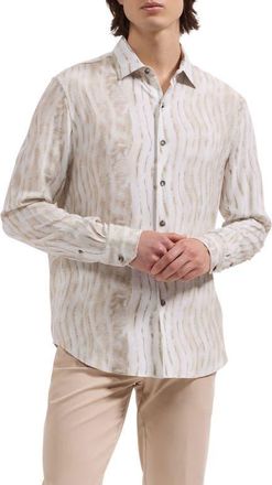 Bugatchi Julian Shaped Fit Wave Print Button-Up Shirt in Almond at Nordstrom, Size Xx-Large