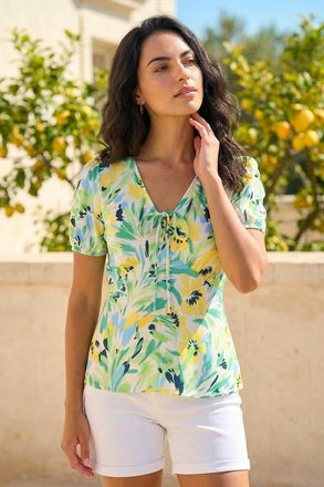 DUSK Floral Motif Tie Top