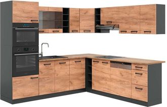 Vicco Cocina Esquinera R-line, Antracita/roble Dorado, 237 X 247 Cm, Et Roble