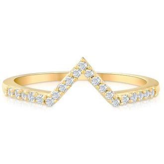 Pompeii3 Diamond Curved V Shape Wedding Ring Womens Stackable Wedding Band Yellow Gold