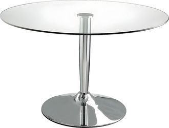 Vente-Unique Mesa de comedor redonda NOLAN - Cristal templado y metal cromado
