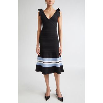 Carolina Herrera Tie Shoulder Fit & Flare Dress in Black Multi at Nordstrom, Size Xx-Small