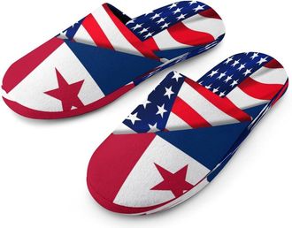 Generic U.S.A & Texas State Flag Mens Cozy Memory Foam Slippers Warm Cotton House Shoes Comfy Slipper for Indoor Outdoor