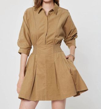 Current Air Corduroy Flared Mini Shirt Dress In Camel