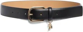 Kate Spade New York lock & key charm belt in Black/Polished Gold at Nordstrom Rack, Size X-Large