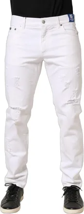 Dolce & Gabbana White Cotton Ripped Slim Fit Men Denim Jeans Elastane Clothing