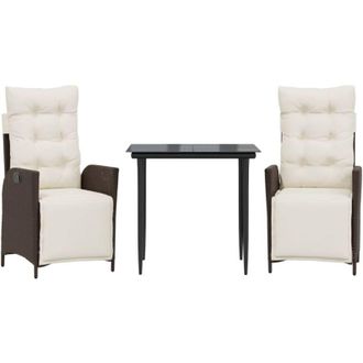vidaXL Vidaxl - Set Comedor De Jard&iacute;n 3 Piezas Y Cojines Rat&aacute;n Sint&eacute;tico Marr&oacute;n