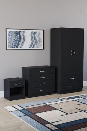 Home Discount Vida Designs Riano 3 Piece Bedroom Set with 4 Drawer Chest & Wardrobe in Black