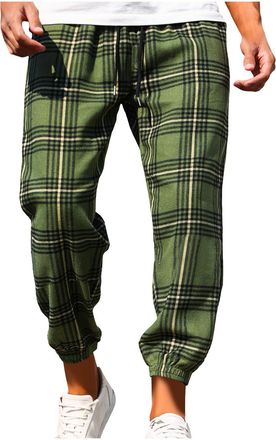 Generic Mens Trouser Plaid Casual Pants Elasticated Joggers Athletic Sweatpants Tracksuit Bottom with Drawstring Loose Fit Bottoms Lounge Pants Streetwear Str