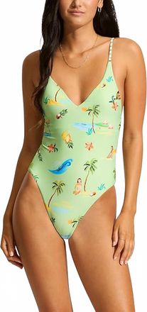 Seafolly Isla Palm V Neck One Piece In Sage