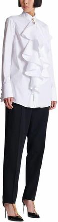Balmain Ruffled Poplin Shirt in White at Nordstrom, Size 38 Eu
