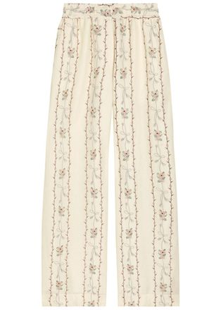 Agua Bendita Tota Floral-embroidery Wide-leg Linen Trousers - Multicoloured - XL (UK14)