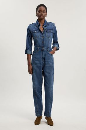 Karen Millen Womens Denim Boiler Jumpsuit - Blue Cotton - Size 12 UK