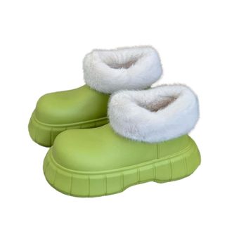 Generic QXDZSW Winter Plush Boots Women Fashion Waterproof Furry Cotton Shoes Outdoor Cozy Fuzzy Shoes Thick Sole Cotton Slides Green