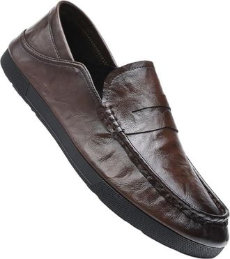 Generic Mens Slip On Driving Loafers Casual Leather Moccasins Lightweight Soft Sole Fashion Shoes Comfortable Trendy Design for Daily Wear(Brown,6.5)