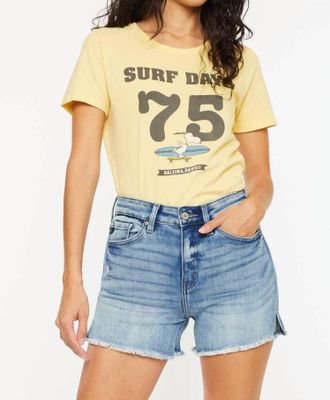 Kancan High Rise Side Slit Denim Shorts In Medium Wash
