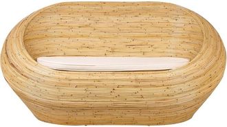 Beliani Beliani - Indoor Natural Rattan Wicker Sofa 2 Seater with Beige Cushion Maiori