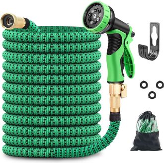 OEM Manguera De Jard&iacute;n Extensible De 15 M - Manguera De Agua Ajustable Con Adaptadores De 1/2 Y 3/4 (19 Mm Y 13 Mm), 9 Modos De Riego, L&aacute;tex Duradero De T