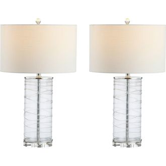 Jonathan Y Designs Cole 27.5 Modern Fused Glass Cylinder LED Table Lamp in Clear at Nordstrom