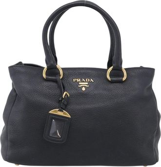 Prada Vintage Leather Black Leather Handbag (Pre-Owned)