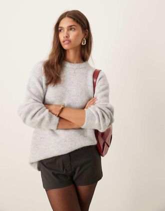 Asos relaxed fit sweater with volume sleeve in alpaca wool blend in gray