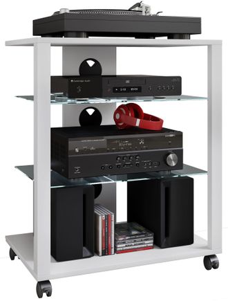ebuy24 Ebuy24 - Muebles De Madera Vcm Hifi Estante Phono De Gabinete De Rack Con Rodillos 2 Pisos De Vidrio Dimensiones: Al. 70 X An. 60 X T. 41 Cm Phono Med