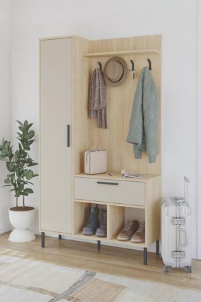 Decortie Acton Modern Hall Tree Drawer Cabinet 4 Coat Hooks in Light Stone | Size: 3 Pack