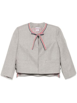 Thom Browne flannel cropped jacket - women - Fabric - 42 - Grey